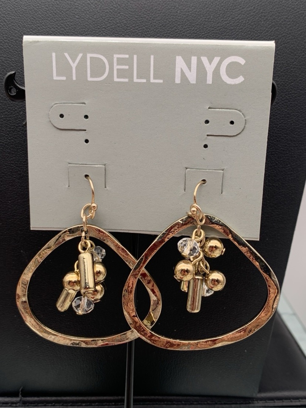 NWT Lydell NYC Gold tone Hammered Hoop Drop Earrings with Bead Accents